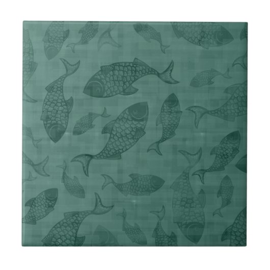 Carreau Aquatic Fish Stencil Art Teal Bokeh Pattern (Devant)