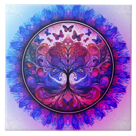 Carreau Arbre arc-en-ciel de la vie Rustique antique (Devant)