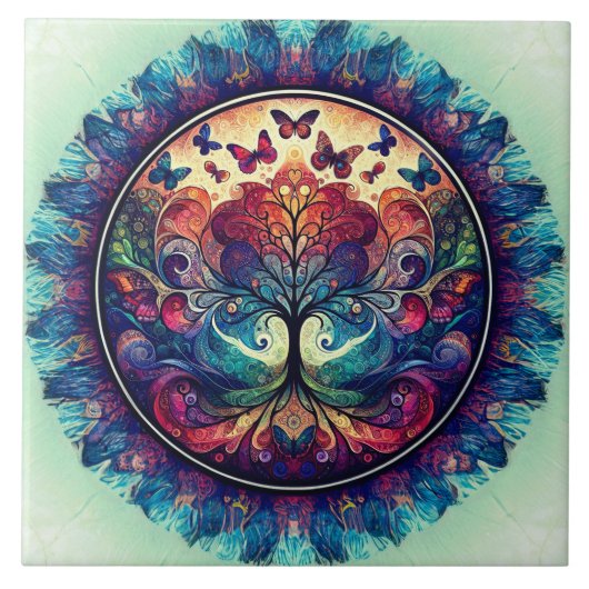 Carreau Arbre arc-en-ciel de la vie Rustique antique (Devant)