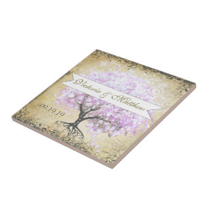 Carreau Arbre de Lavande à Feuille de Coeur Mariage Oiseau