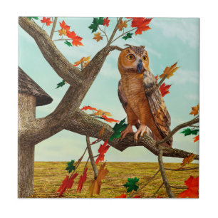 Carreau Arbre de l'érable à chouette d'automne Art fauniqu