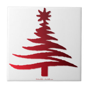 Carreau Arbre de Noël Moderne Pochoir Imprimé Rouge