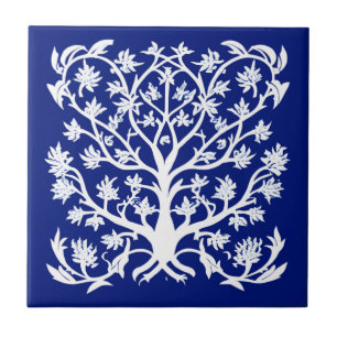 Carreau Arbre de vie #4 Blanc et Cobalt Bleu