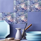 Carreau Arbre de vie bleu violet Lavande Aquarelle