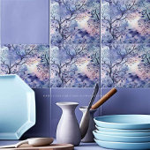 Carreau Arbre de vie bleu violet Lavande Aquarelle