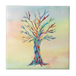 Carreau Arbre de vie Carrelage en céramique coloré<br><div class="desc">Ce carrelage décoratif présente un design unique Arbre de Vie sur un arrière - plan aquarelle. Il a été à l'origine fabriqué en mosaïque à l'aide de minuscules morceaux de verre aux couleurs vives. Parce que nous créons notre oeuvre, vous ne trouverez pas cette image exacte d'autres designers. Mosaïque originale...</div>