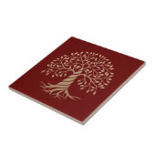Carreau Arbre de vie doré Graphisme sur fond rouge (Côté)