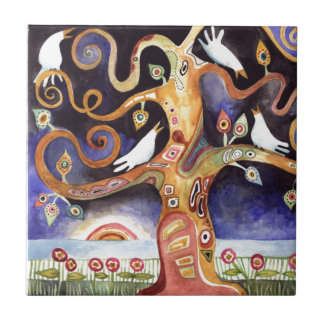 Carreau ARBRE des colombes d'aquarelle de la VIE