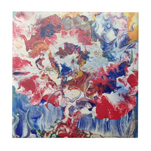 Carreau Arbre en fleurs rouge abstrait bleu bleu jaune Fle (Devant)