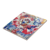 Carreau Arbre en fleurs rouge abstrait bleu bleu jaune Fle (Côté)