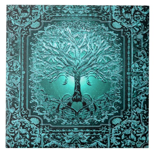 Carreau Arbre turquoise de vie Ancien Rustique (Devant)
