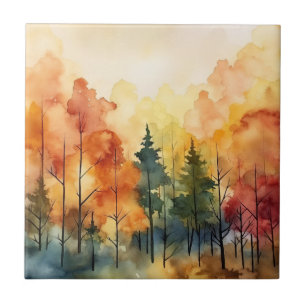 Carreau Arbres à l'aquarelle de rêve dans une palette d'au