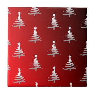 Carreau Arbres de Noël Argent sur Rouge