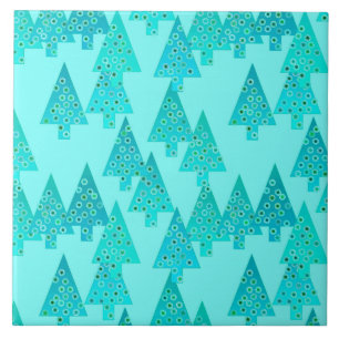 Carreau Arbres de Noël modernes de fleur - aqua et paon