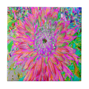 Carreau Arc-en-ciel coloré Abstrait Dahlia Flower