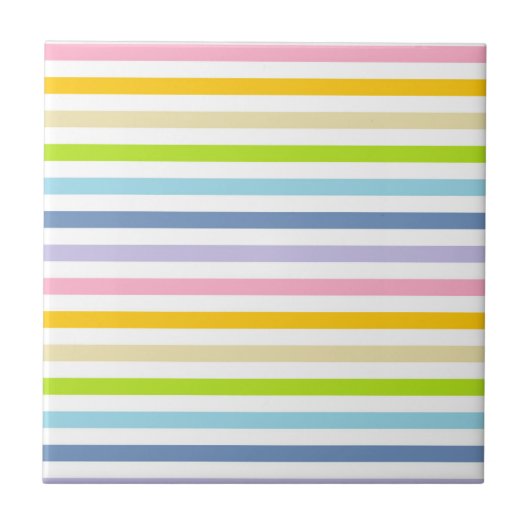 Carreau Arc-en-ciel en pastel et rayures blanches (Devant)