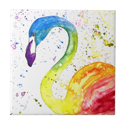 Carreau Arc-en-ciel flamingo Oiseaux tropicaux aquarelle m (Devant)