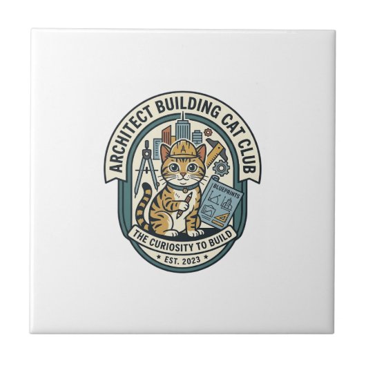 Carreau Architecte Bâtiment Chat Chat T-Shirt Graphique Ar (Devant)