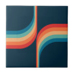 Carreau Arcs colorés de style rétro<br><div class="desc">Retro double arche pattern geometrical illustration with turquoise,  blue,  red and beige stripes decoration on dark blue background.</div>