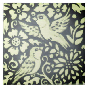 Carreau Ardoise Gris Vert Oiseau Floral Folivier Woodsy Na