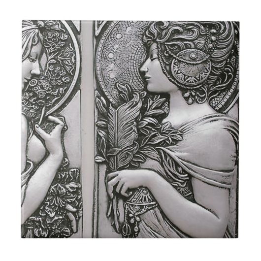 Carreau Argent, Art nouveau, design, femelles, Mucha, beau (Devant)