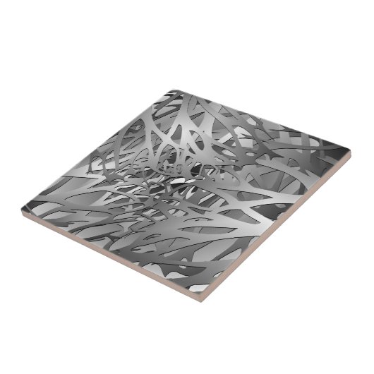Carreau Argent et branches abstraites de gris (Côté)