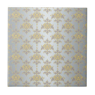 Carreau Argent et jaune fantaisie damassé blanc