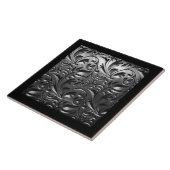 Carreau Argent métal gravé look abstrait gris acier (Côté)