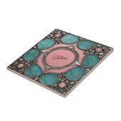 Carreau Argent rose et pierre turquoise (Côté)