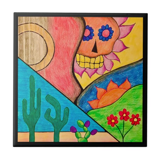 Carreau Arizona Desert Cactus Guitare Crâne (Devant)