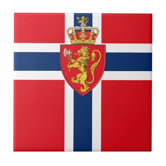 Carreau Armoiries de Norvège sur le drapeau de la Norvège, (Devant)