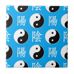 Carreau Arrière - plan bleu Motif chinois Yinyang