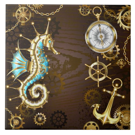 Carreau Arrière - plan en bois avec cheval de mer mécaniqu (Devant)