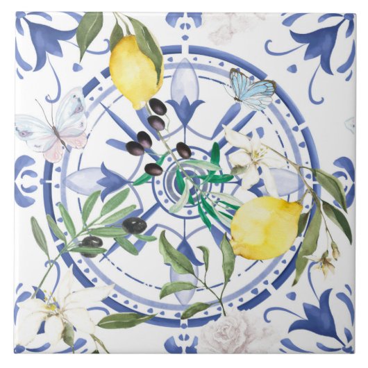 Carreau Arrondi, orné, tuile espagnole, méditerranéenne, c (Devant)