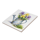 Carreau Arrosoir à l'aquarelle avec fleurs d'iris  (Côté)