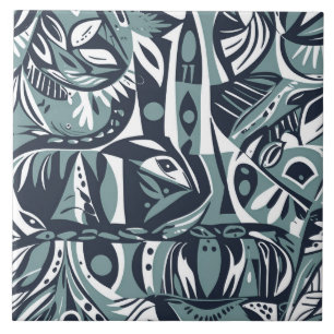 Carreau Art abstrait boho fantaisiste géométrique bleu