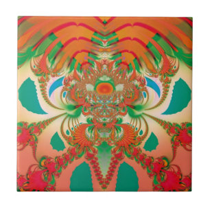 Carreau Art abstrait fractal de hibou rouge