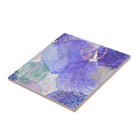 Carreau Art abstrait moderne bleu et violet (Côté)