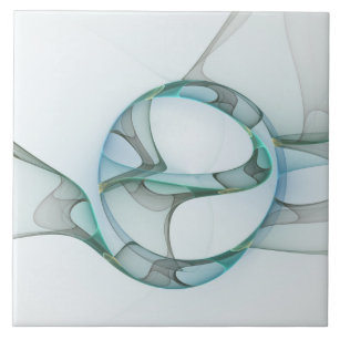 Carreau Art Abstrait moderne Fractal Bleu Turquoise Gris