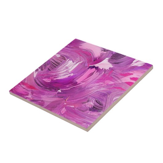 Carreau Art Abstrait Moderne violet rose blanc (Côté)