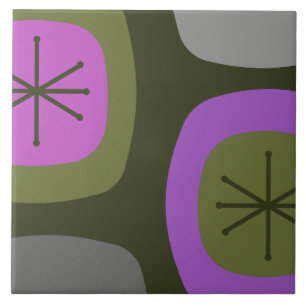 Carreau Art Abstrait Olive Green Pink des années 1950