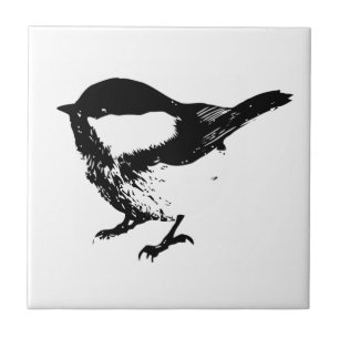 Carreau Art blanc noir de faune d'oiseau de Chickadee