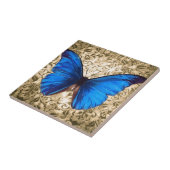 Carreau Art bleu de cru de damassé de papillon de monarque (Côté)