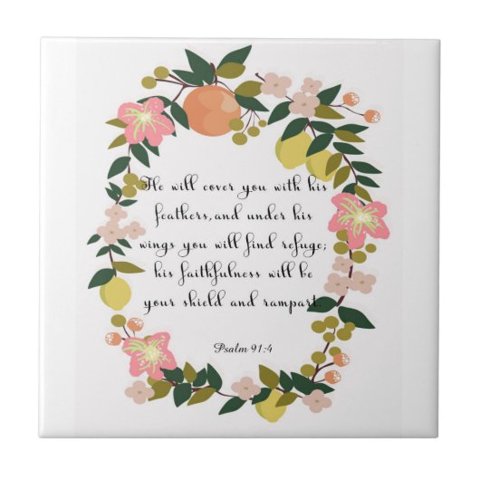 Carreau Art chrétien de citation - 91:4 de psaume (Devant)