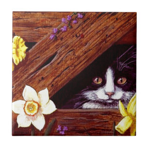 Carreau Art Creationarts de jonquilles de chat de smoking