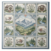 Carreau Art de chalet rustique vaches prairies alpines enn (Devant)