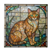 Carreau Art de faux vitrail de chat roux orange (Devant)