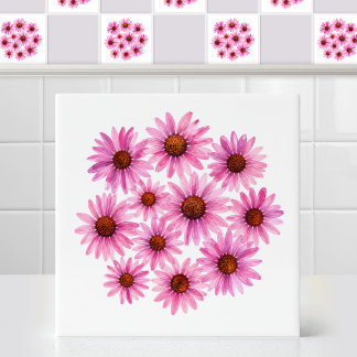 Carreau Art de fleurs de coneflower échinacée violet aquar