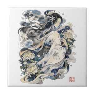 Carreau Art de la femme de neige japonaise Yokai d'hiver