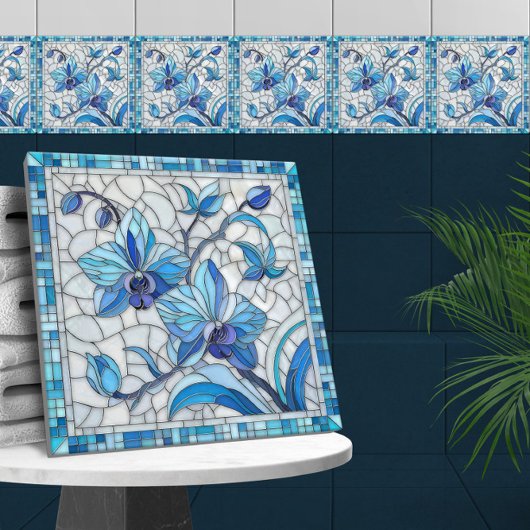 Carreau Art de la mosaïque de l'orchidée bleue